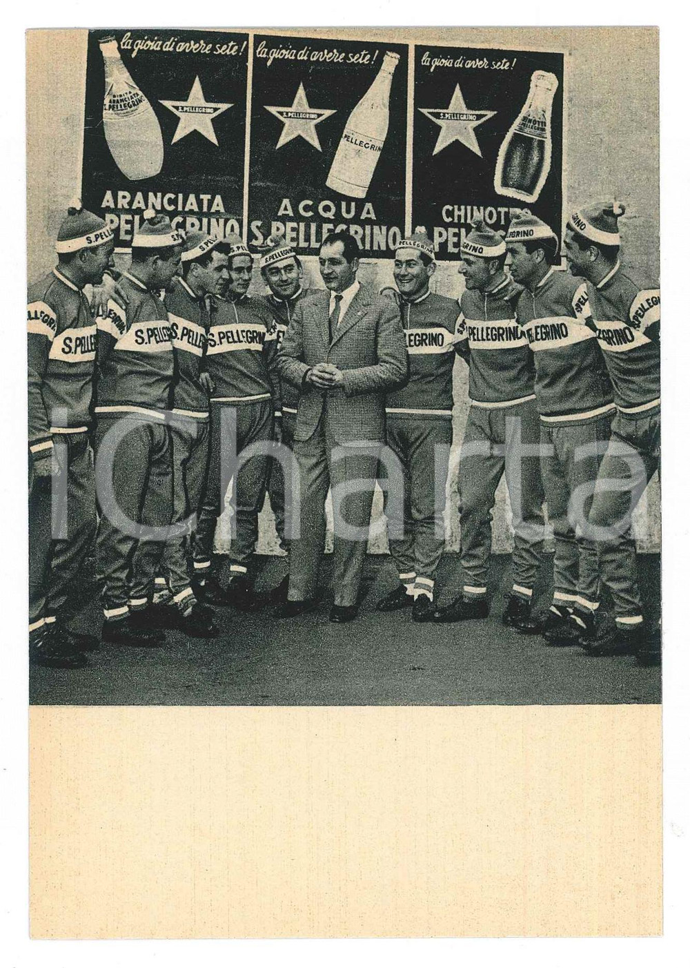 Cartolina originale da collezione 1956 CICLISMO Gino BARTALI presenta squadra ACQUA SAN PELLEGRINO Cartolina FG 1 1