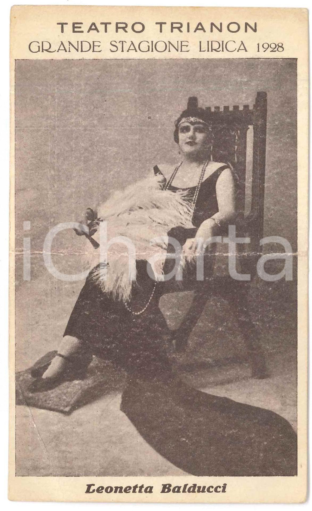 Materiale pubblicitario d’epoca 1928 NAPOLI  TEATRO TRIANON Soprano Leonetta BALDUCCI  Volantino 9x15 cm 1