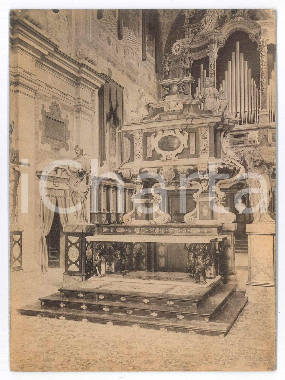 Fotografia d epoca originale 1920 ca BRESCIA Chiesa Santi Faustino e Giovita  Altare  Foto GRANDONI 17x24 1