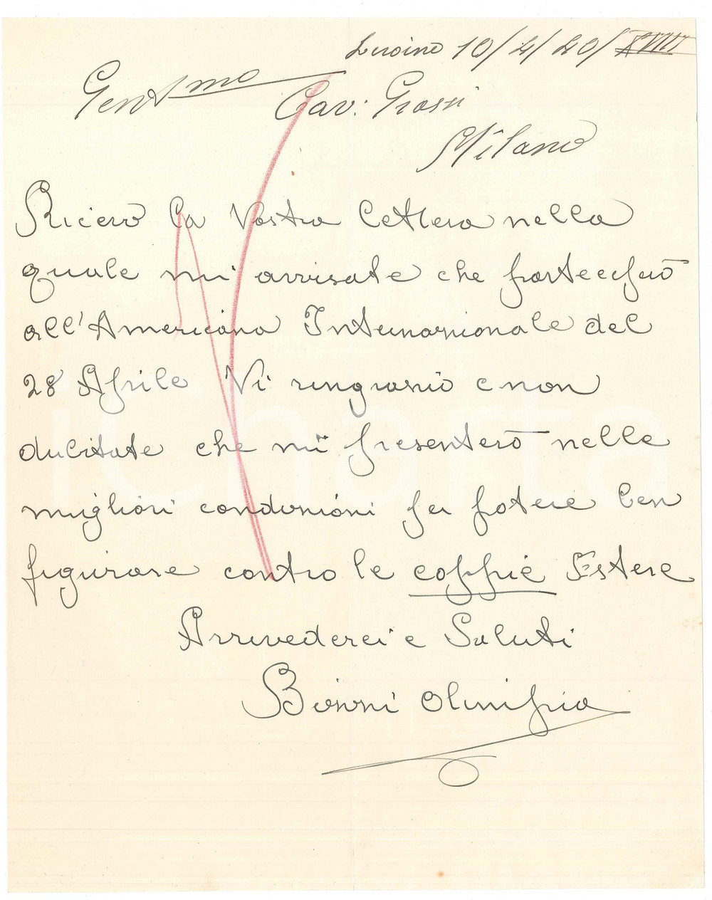 Autografo originale 1940 CICLISMO LIVORNO Olimpio BIZZI promette le migliori condizioni  AUTOGRAFO 1
