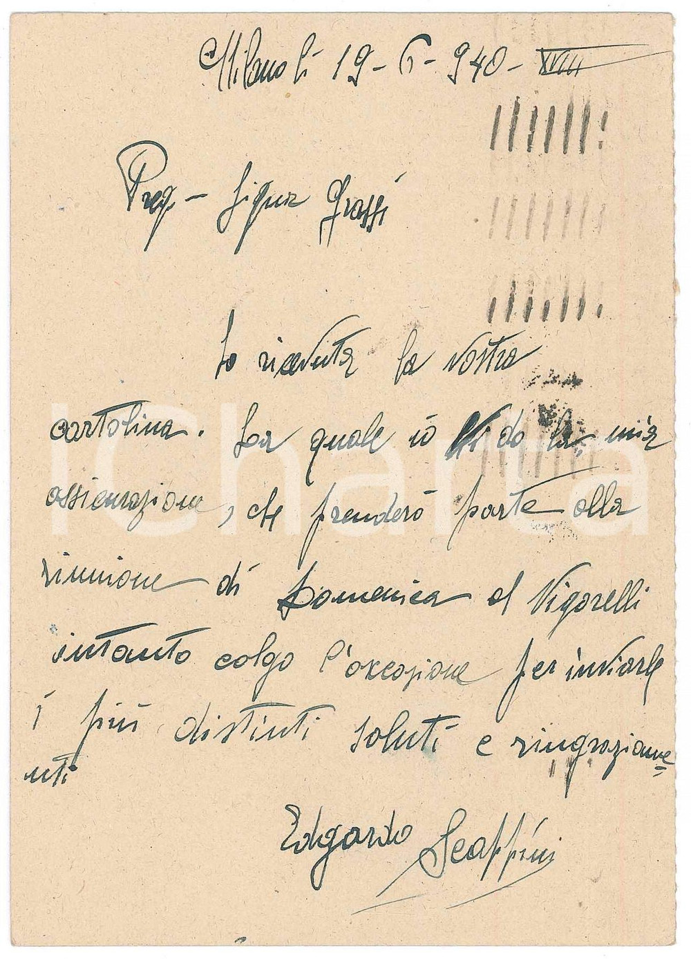 Autografo originale 1940 CICLISMO MILANO Edgar SCAPPINI conferma gara al Vigorelli  AUTOGRAFO 1