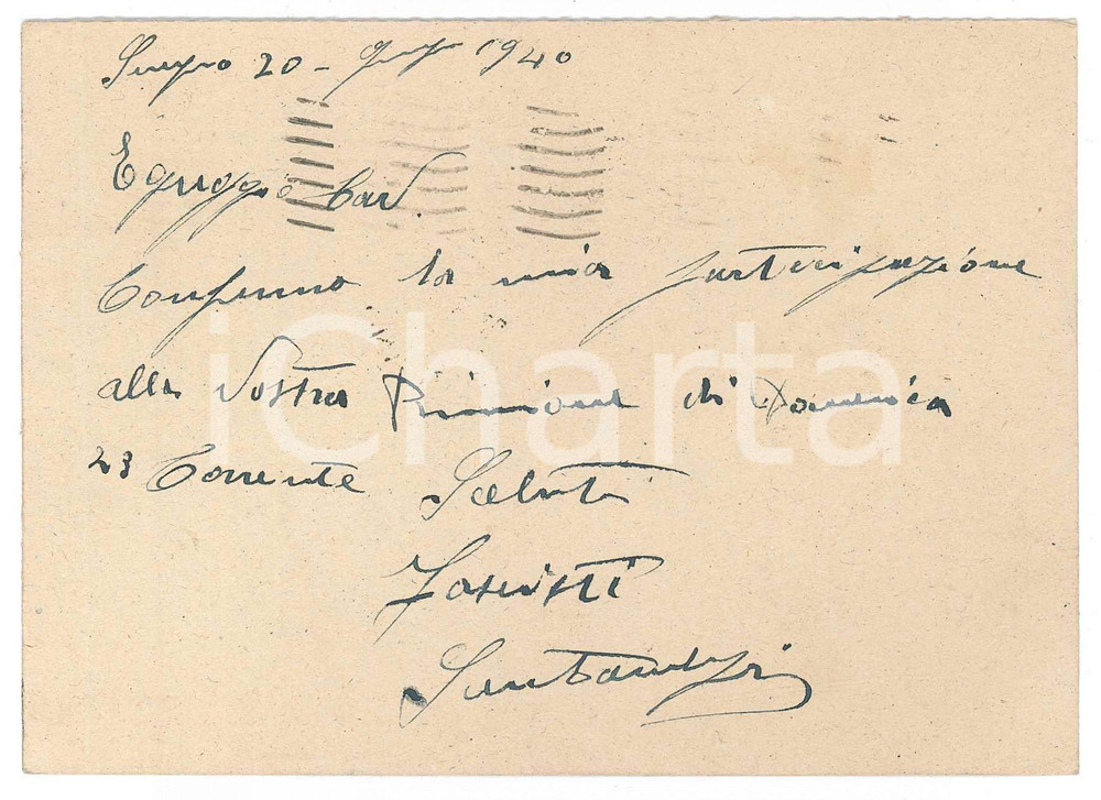 1940 CICLISMO SEREGNO Serafino SANTAMBROGIO conferma gara - AUTOGRAFO