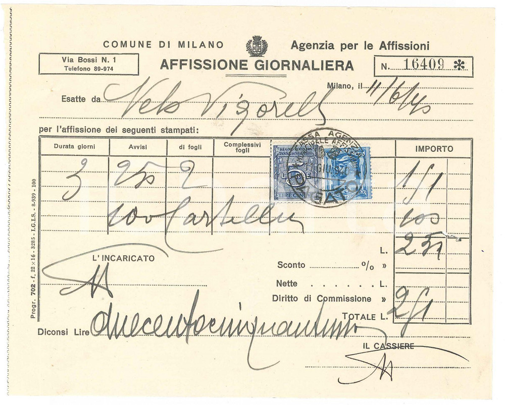 Documento originale, autentico 1940 CICLISMO MILANO Velodromo VIGORELLI  Affissione avvisi gara 1