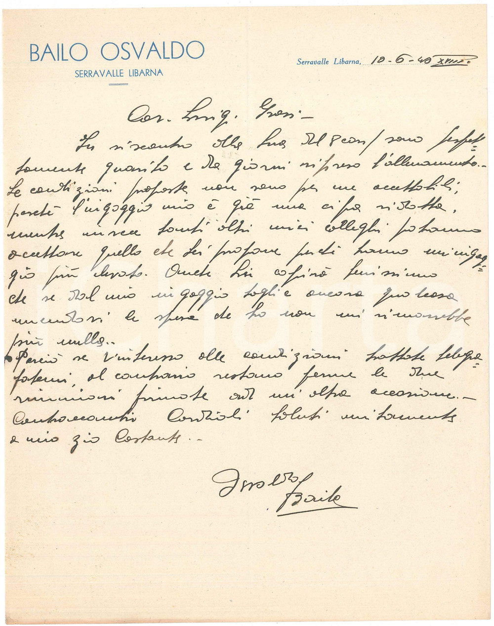 Autografo originale 1940 CICLISMO SERRAVALLE SCRIVIA Osvaldo BAILO su condizioni ingaggio AUTOGRAFO 1