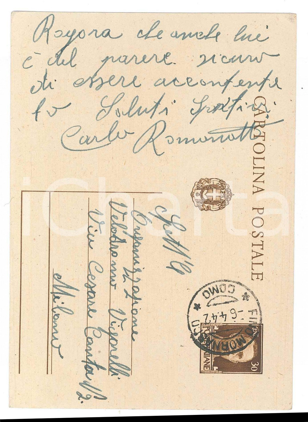 1942 CICLISMO FINO MORNASCO Carlo ROMANATTI conferma una gara - AUTOGRAFO