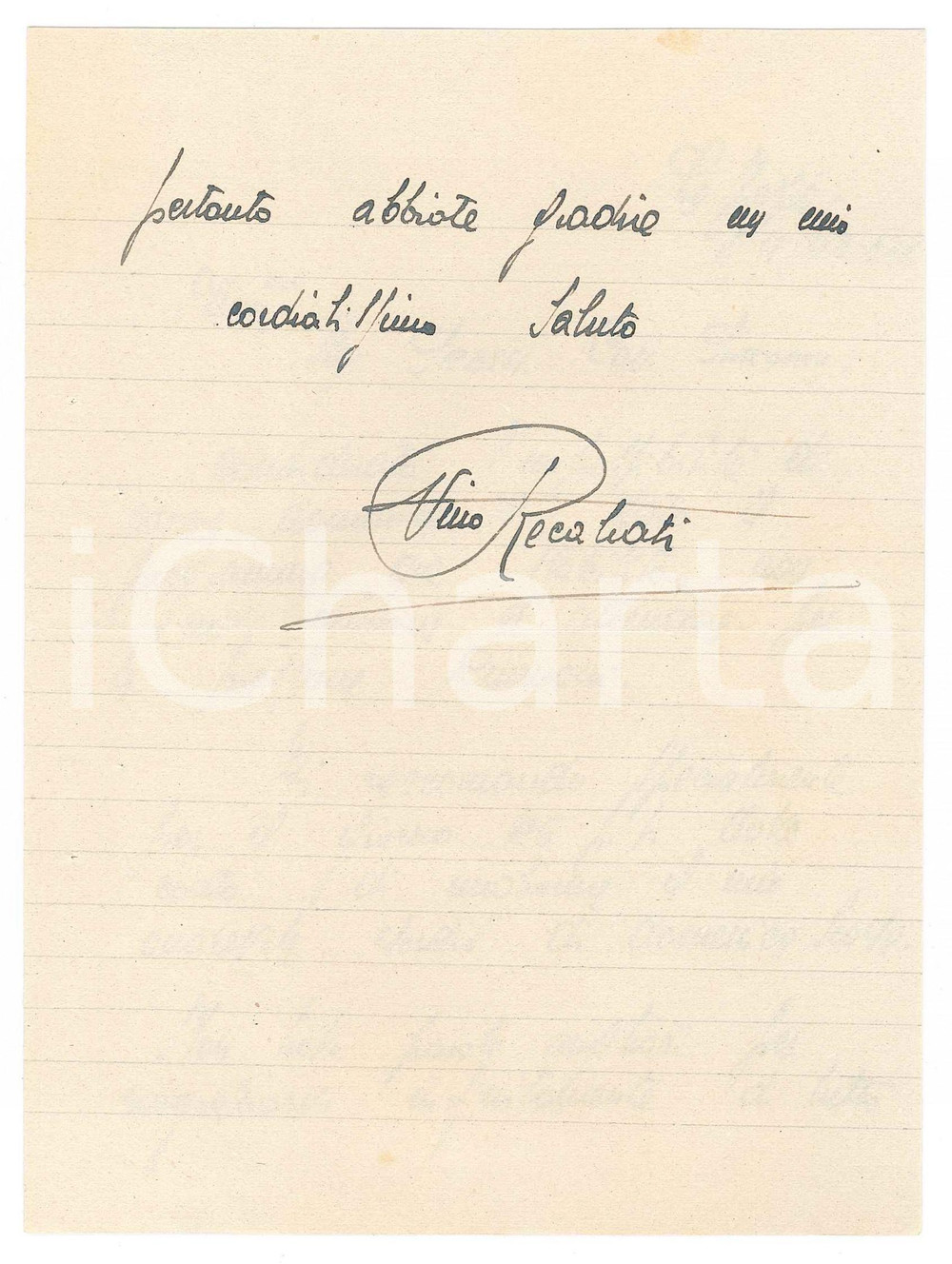 Autografo originale 1942 CICLISMO LA SPEZIA Nino RECALCATI in attesa delle gare AUTOGRAFO 1