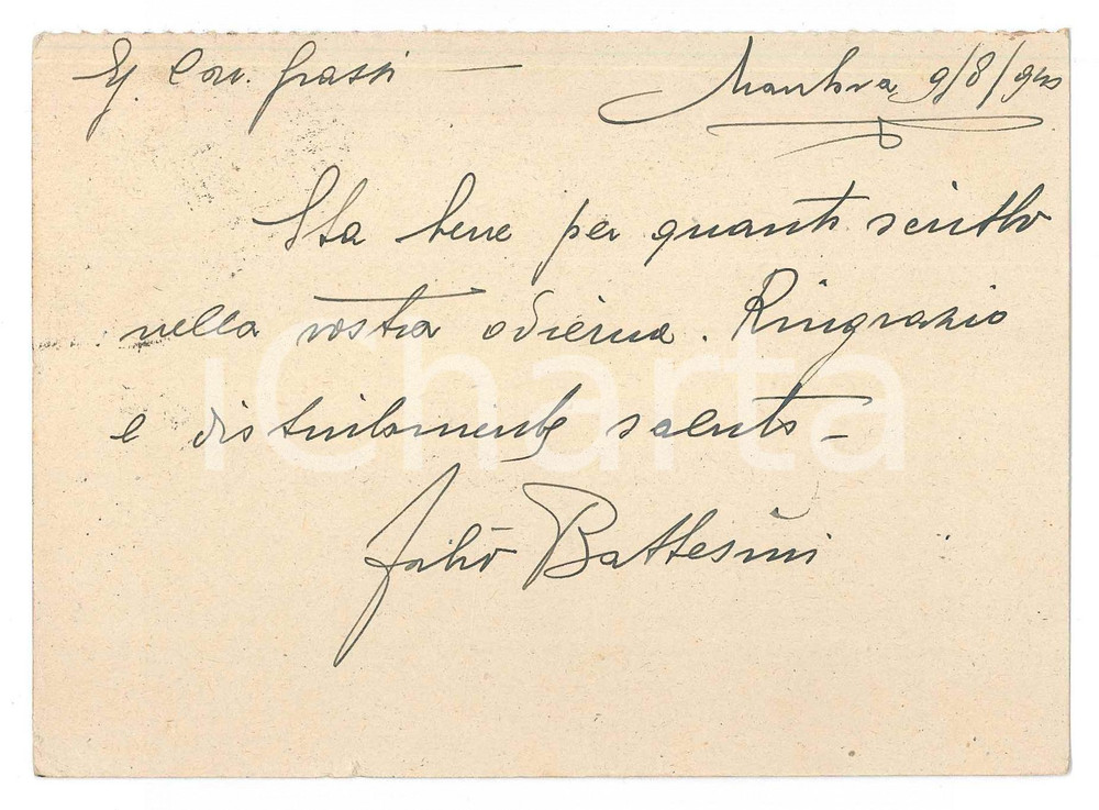 Autografo originale 1940 CICLISMO MANTOVA Fabio BATTESINI conferma una gara al Vigorelli  AUTOGRAFO 1