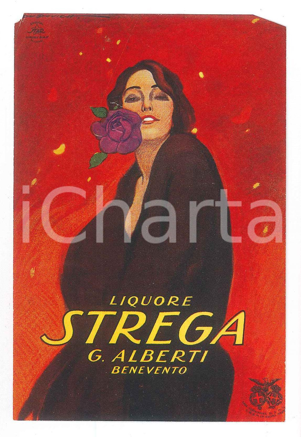 1920 ca Artista Marcello DUDOVICH Liquore Strega - Etichetta ILLUSTRATA 8x13 cm