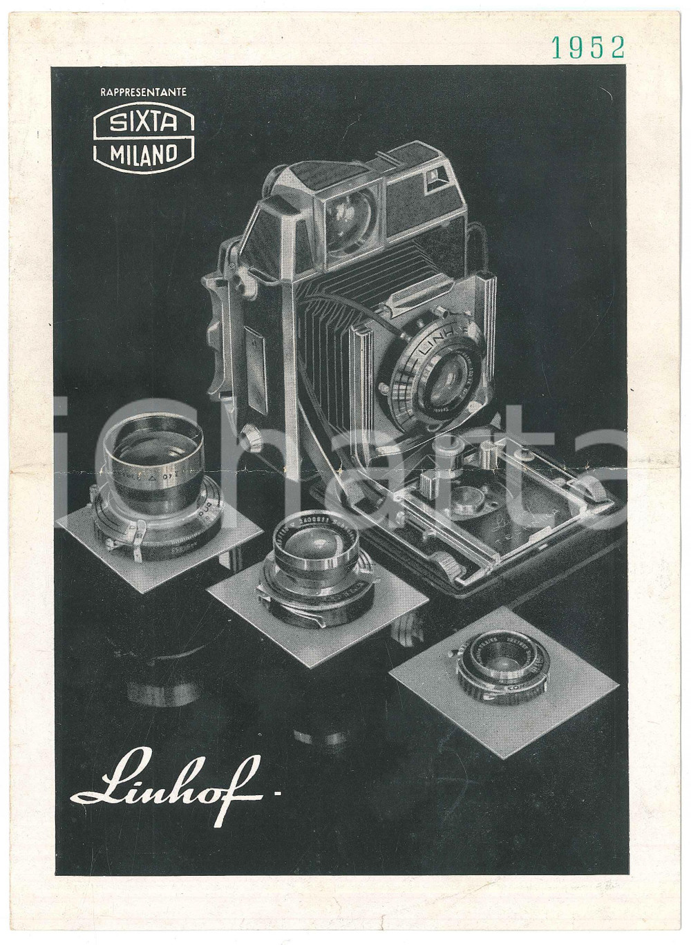 Materiale pubblicitario d’epoca 1952 LINHOF Macchina fotografica TECHNIKA IV Listino prezzi obiettivi 17x23 cm 1