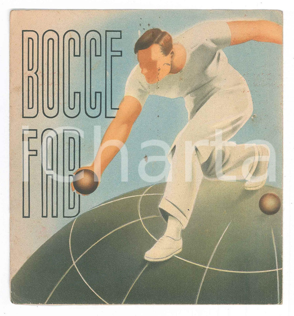 Materiale pubblicitario d’epoca 1940 ca TORINO Ditta RAVIOLO Bocce FAB Pieghevole pubblicitario 14x15 cm 1