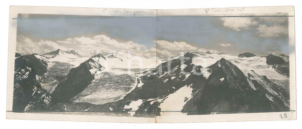 Fotografia d epoca originale 1910 ca ALPI Massiccio dell ADAMELLO visto da PUNTA LAGOSCURO Foto doppia 23x9 1