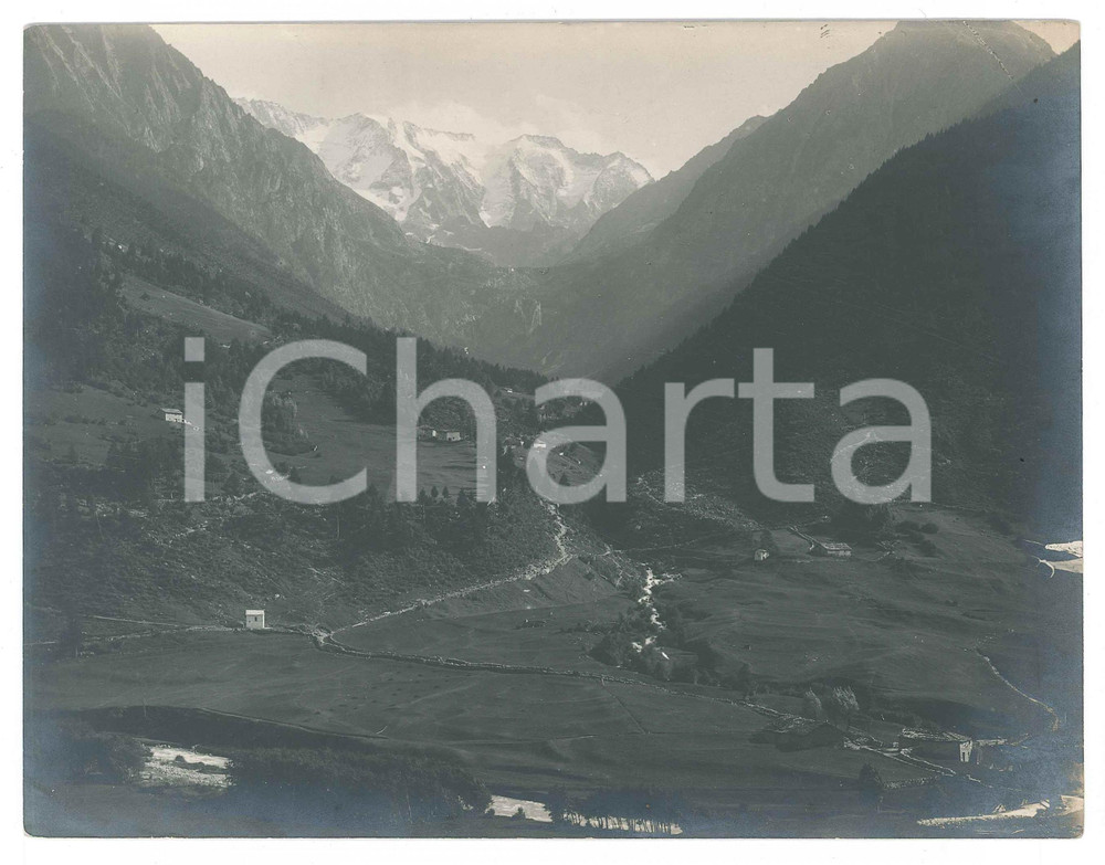 Fotografia d epoca originale 1925 ca ALPI  VAL CAMONICA  Veduta panoramica Foto G. MARIENI 22x17 cm 1