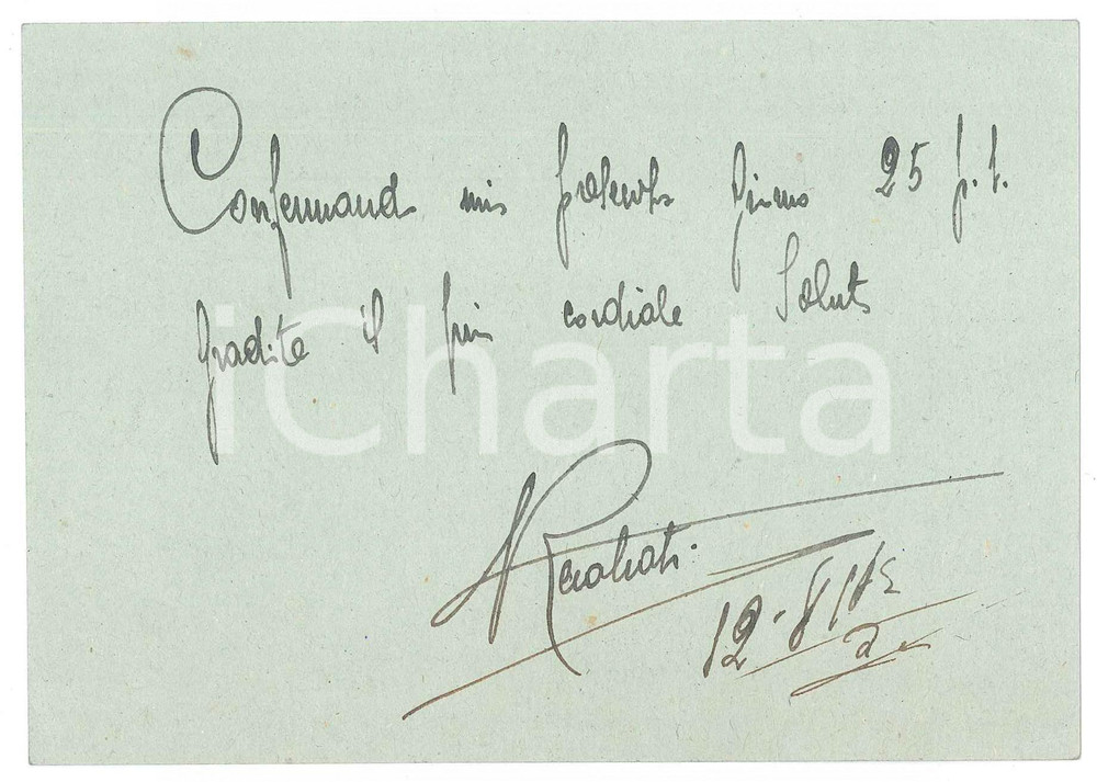 Autografo originale 1943 CICLISMO Cartolina Nino RECALCATI per conferma gara  AUTOGRAFO 1