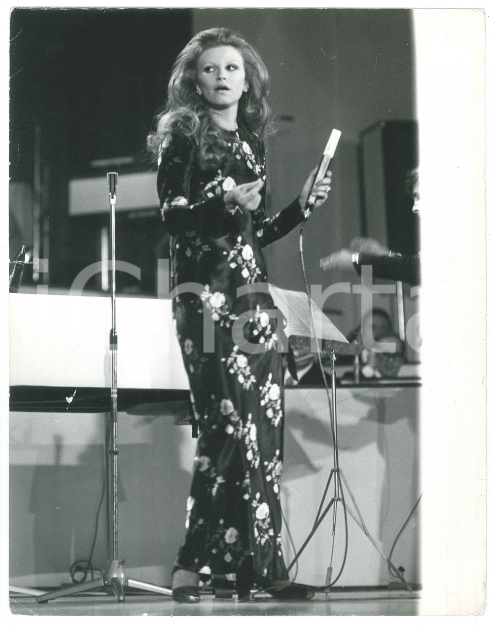 Fotografia d epoca originale 1975 ca COSTUME ITALIA Cantante MILVA sul palco di un festival  Foto 24x30 cm 1