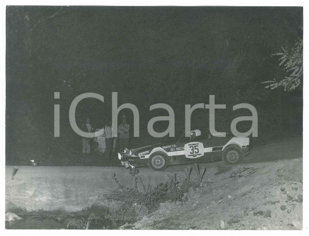 Fotografia d epoca originale 1973 LIVORNO  RALLY Fiat X1/9 n. 35  Simonetta e Del Mazza  Foto 24x18 cm 1