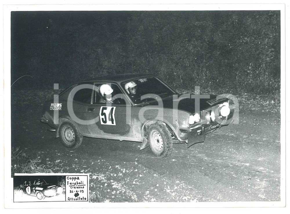 Fotografia d epoca originale 1973 CREMONA  RALLY Coppa Faraboli  Fiat 128 CoupÃ© n.54  Foto 18x13 cm 1