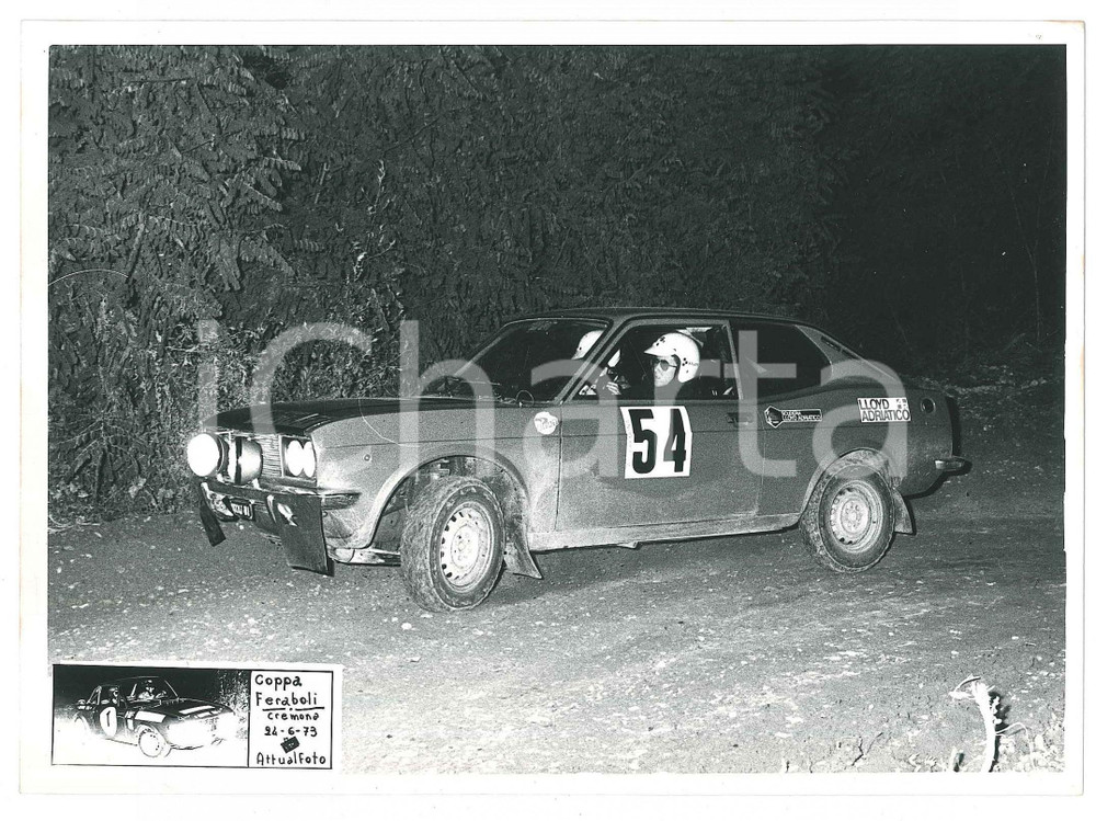 Fotografia d epoca originale 1973 CREMONA  RALLY Coppa Feraboli  Fiat 128 Coupé n.54  Foto 18x13 1