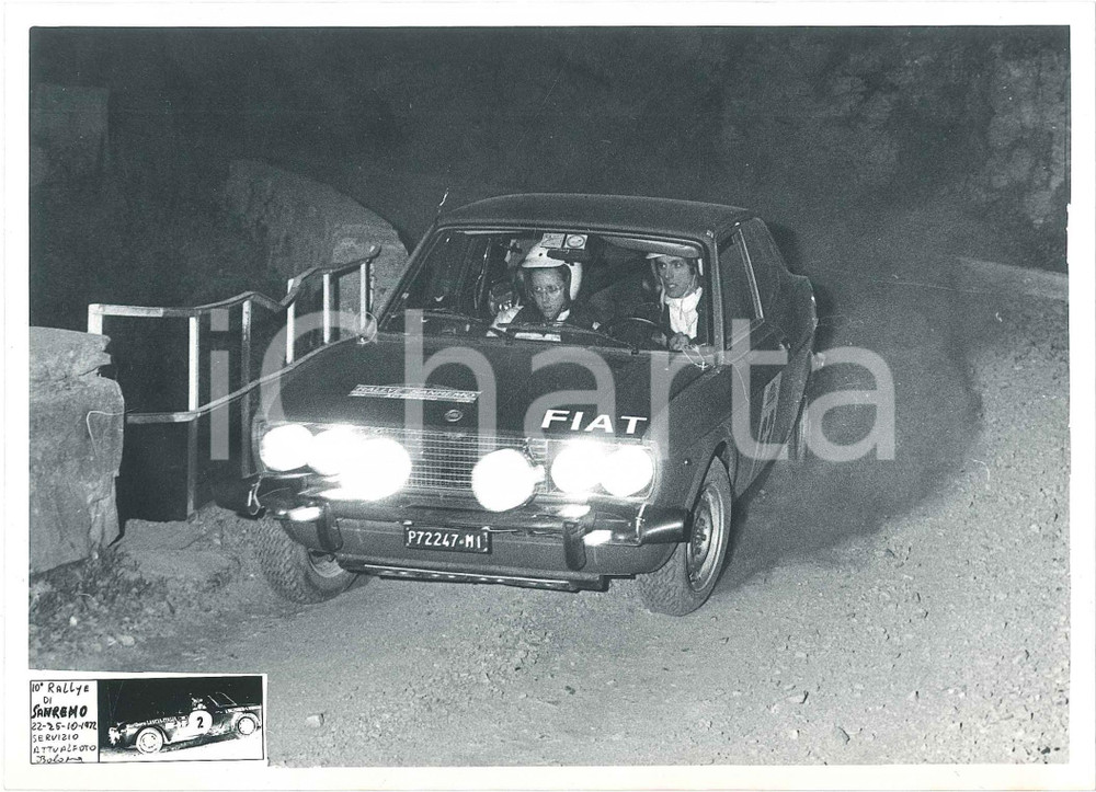 1972 SANREMO RALLY Fiat 128 Coupé Simonetta DEL MAZZA Sergio CARDARELLI Foto *10 Fotografia d'epoca. CONDIZIONI:FAIR/discreto Lievi smussature agli angoliFORMATO: 18x13 originale e autentica 1
