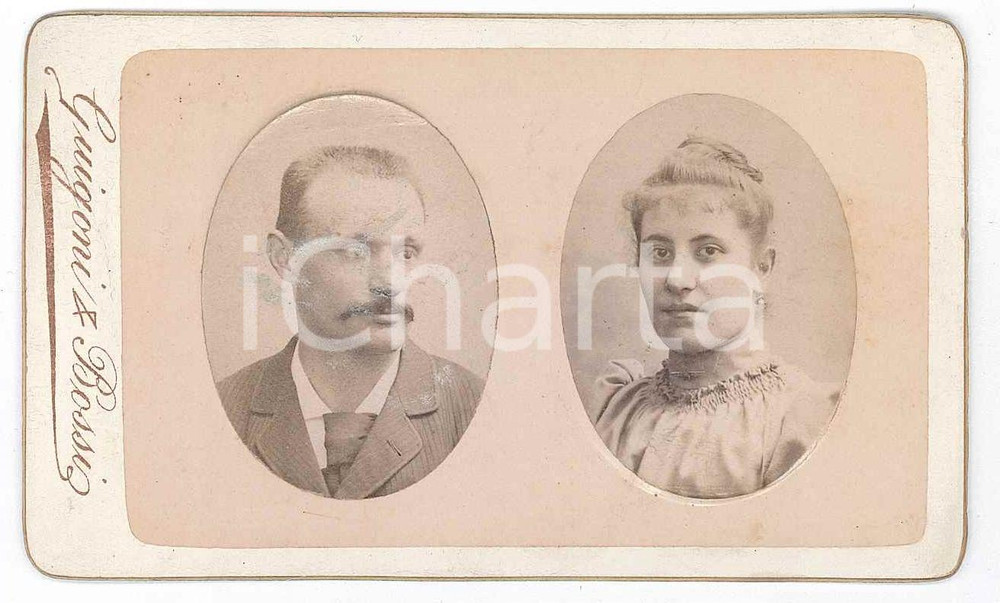 Fotografia d epoca originale 1880 ca MILANO Coppia di sposi  Ritratto  Foto GUIGONI & BOSSI CDV 1