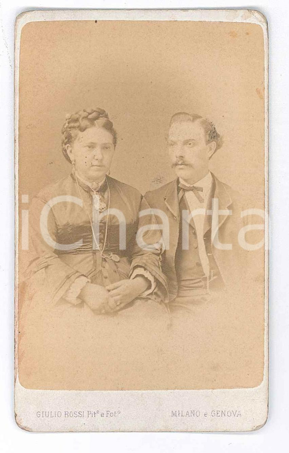 Fotografia d epoca originale 1875 ca MILANO Coppia di sposi  Ritratto  Foto Giulio ROSSI CDV 1