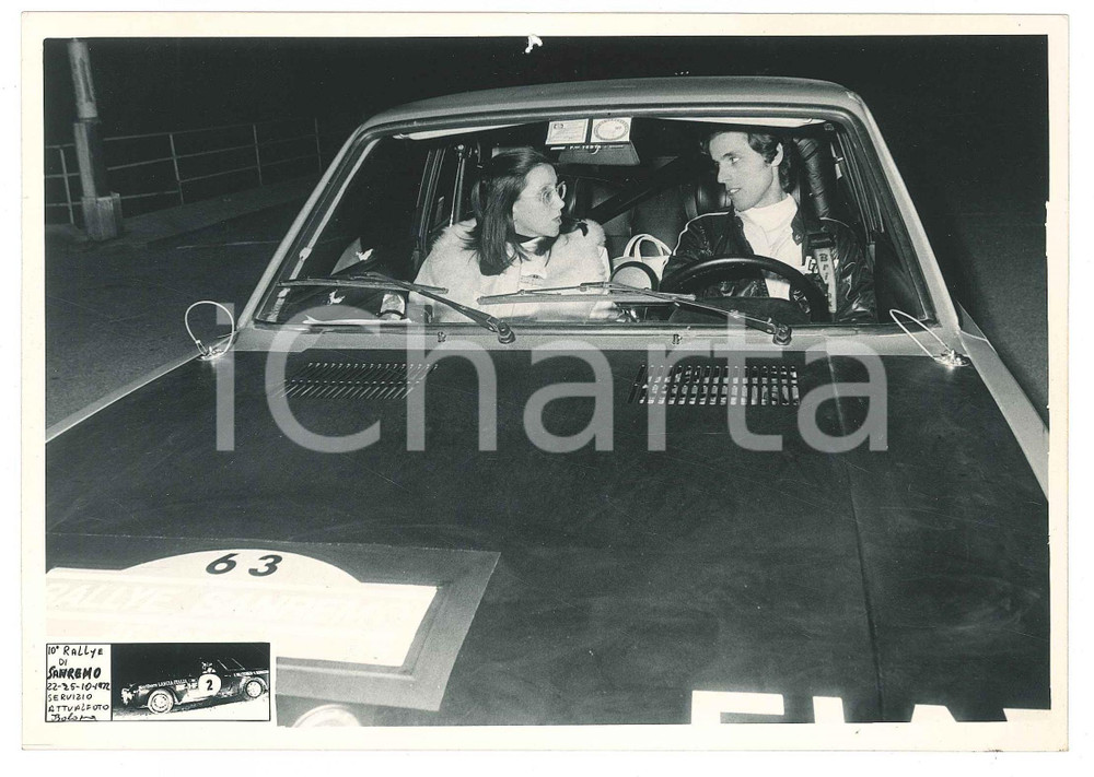 Fotografia d epoca originale 1972 SANREMO  RALLY Fiat 128 CoupÃ©  Sergio CARDARELLI Simonetta DEL MAZZA Foto 1