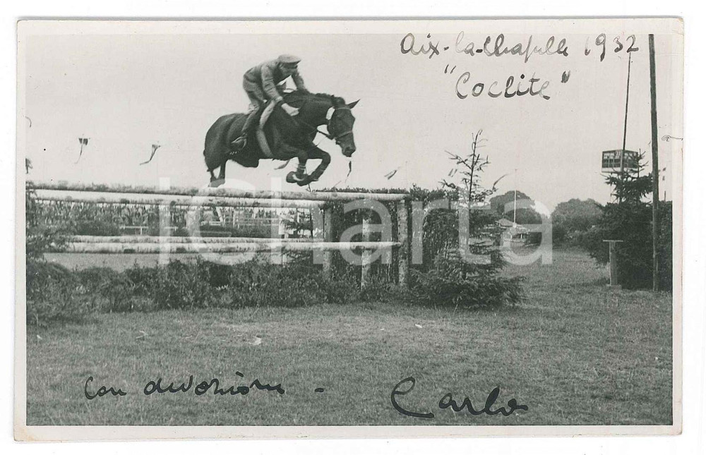 Autografo originale 1932 AIXLACHAPELLE  IPPICA  Carlo KECHLER su Coclite Foto AUTOGRAFO 1