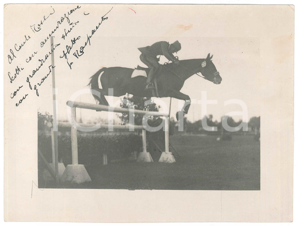 Fotografia d epoca originale 1930 ca EQUITAZIONE ROMA Fantino al salto  Foto 24x18 cm 1