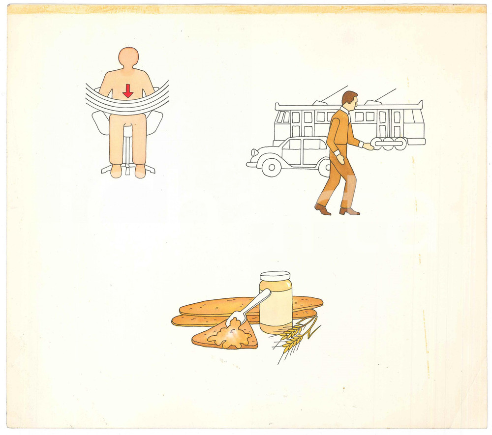 Opera d’arte autentica 1985 ca GRAFICA Cintura di sicurezza  Tram  Colazione Illustrazioni originali 1
