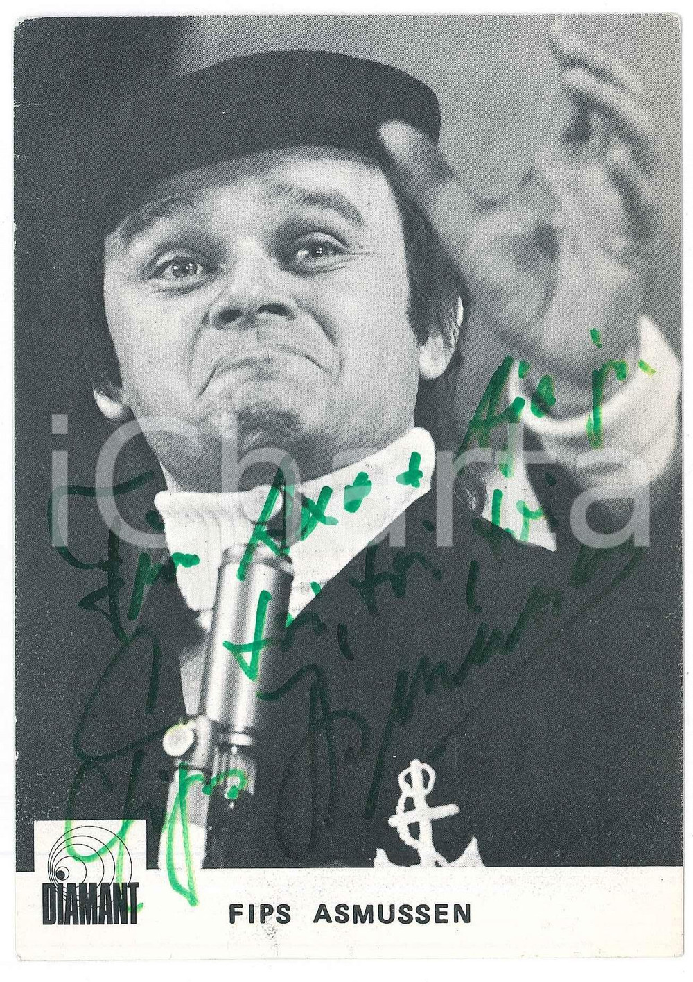Autografo originale 1970 ca GERMANY Fips ASMUSSEN comedian  Portrait  SIGNED Photo 10x15 cm 1