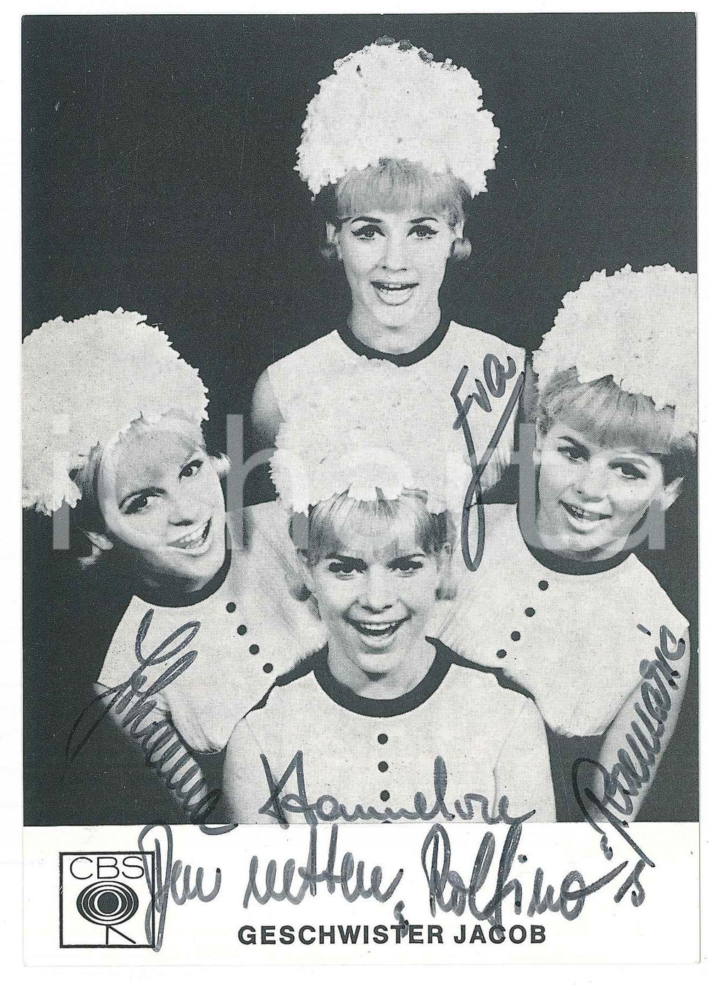 Autografo originale 1970ca GERMANY  MUSIC DIE JACOB SISTERS GESCHWISTER JACOB  Autografo 10x15 cm 1