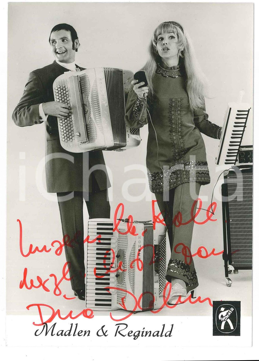 Autografo originale 1970 ca GERMANY  MUSIC  MADLEN & REGINALD  SIGNED photo 10x15 cm 1
