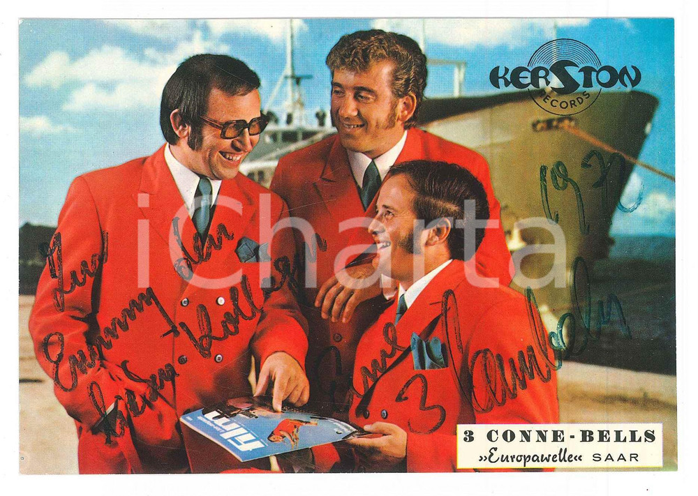Autografo originale 1970 ca GERMANY  MUSIC  Die 3 CONNEBELLS  SIGNED photo 15x10 cm 1
