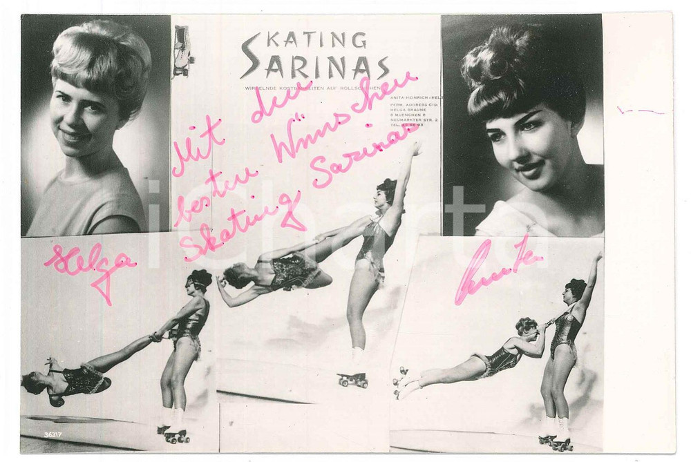 Autografo originale 1972 MUNICH  SKATING SARINAS rolling skaters  SIGNED photo 15x10 cm 1