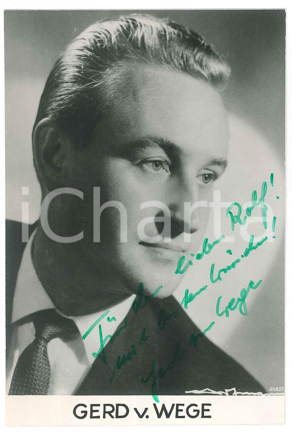 Autografo originale 1965 ca GERMANY Gerd V. WEGE  Portrait  SIGNED Photo 10x15 cm 1