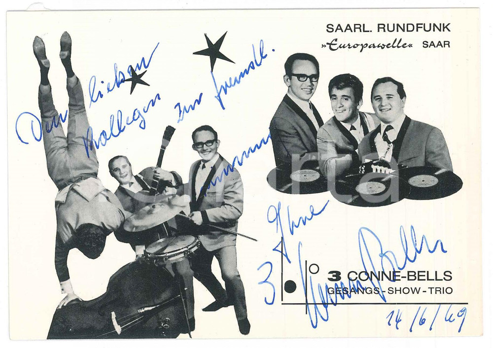 Autografo originale 1969 GERMANY  Die 3 CONNEBELLS GesangShowTrio  SIGNED photo 15x10 cm 1