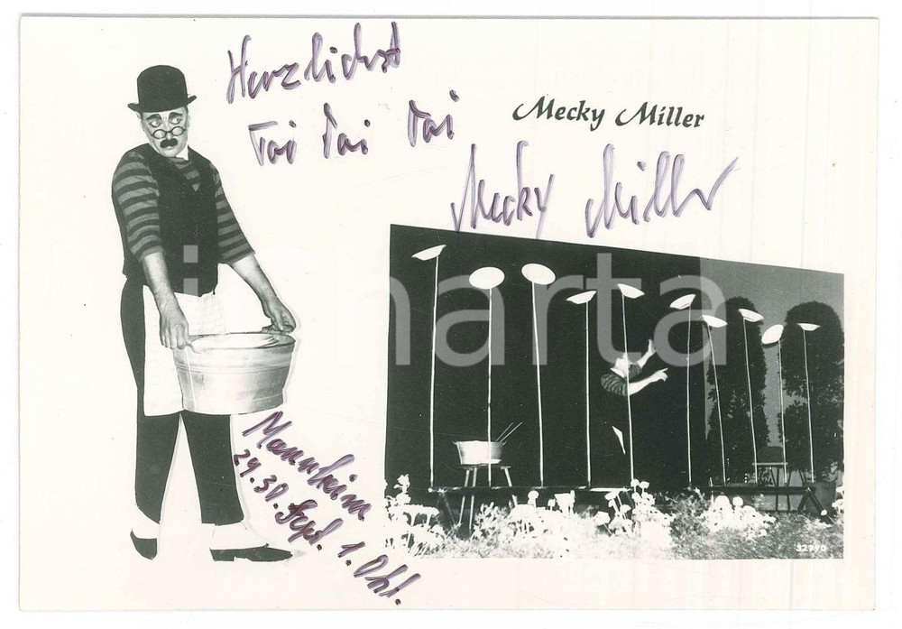 Autografo originale 1970 ca MANNHEIM  CIRCUS  Mecky MILLER SIGNED Photo 15x10 cm 1
