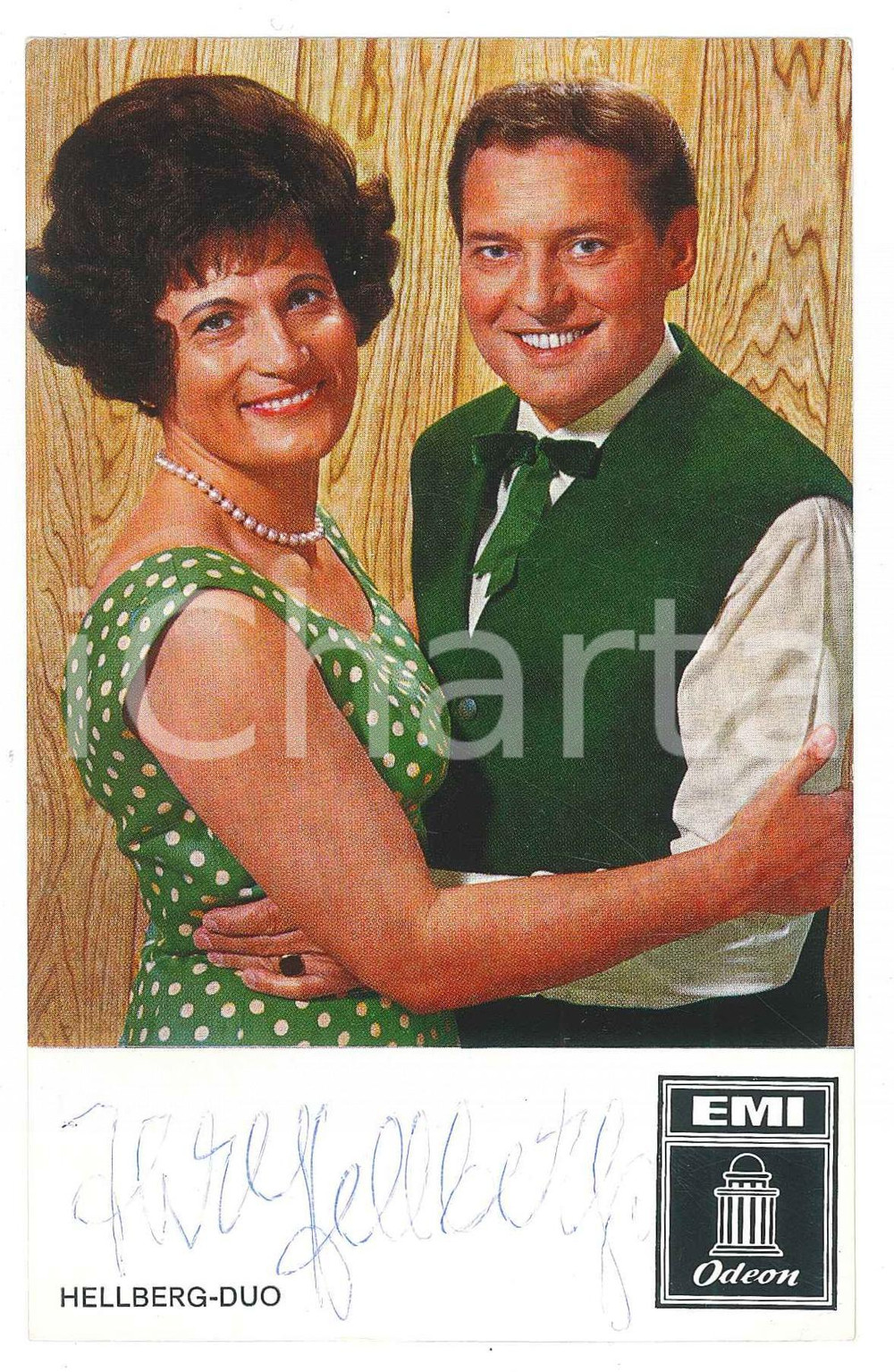 Autografo originale 1970 ca GERMANY  MUSIC  HELLBERG Duo  SIGNED photo 9x14 cm EMI ODEON 1