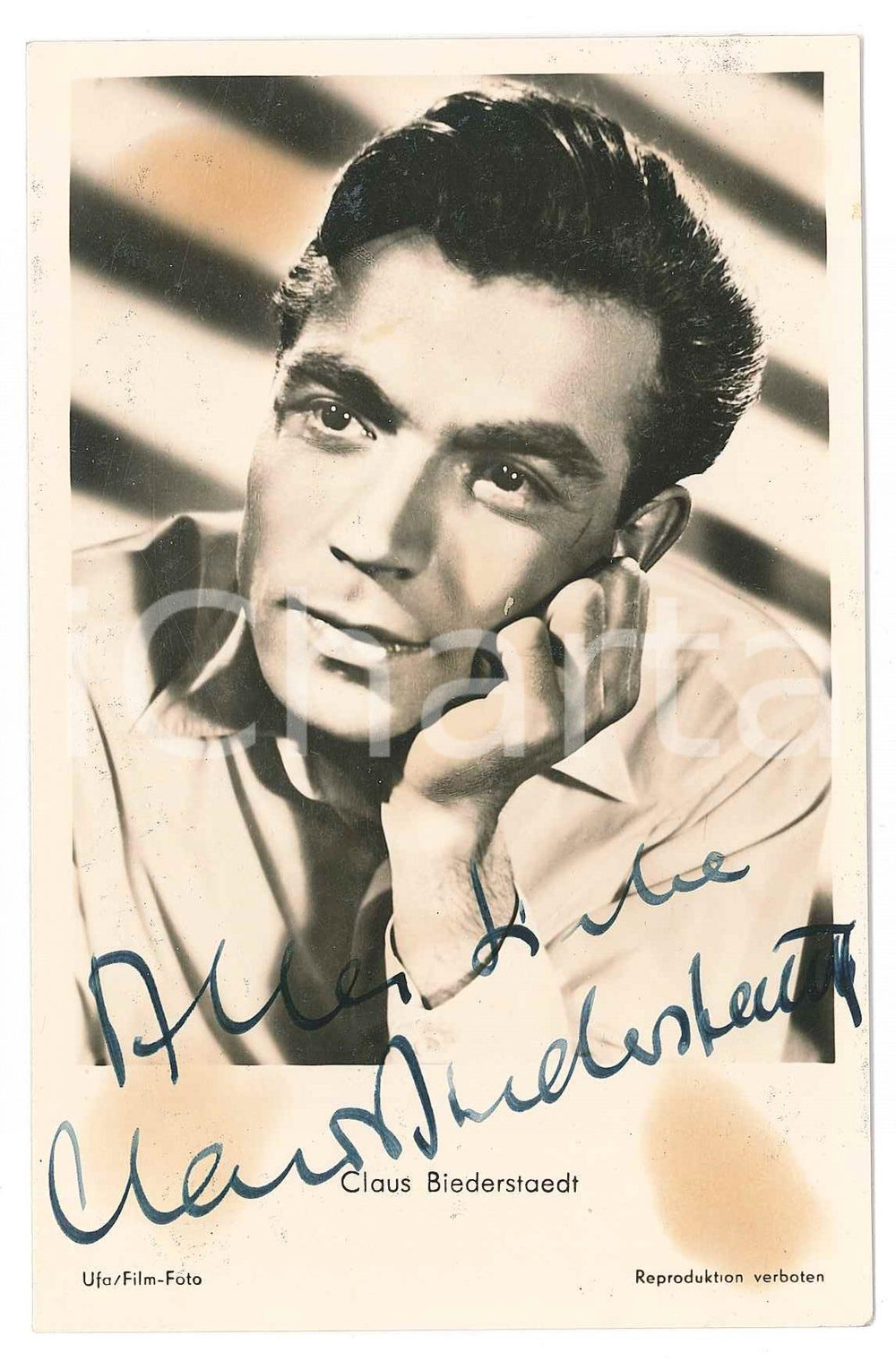 Autografo originale 1955 ca Claus BIEDERSTAEDT actor  Portrait  SIGNED Photo 9x14 cm 1