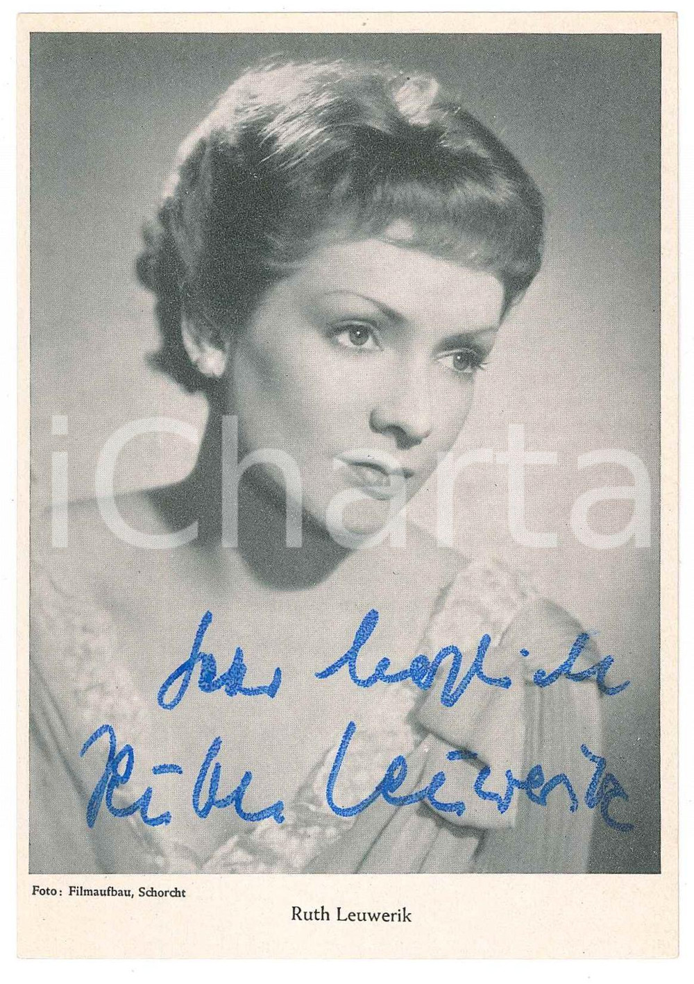 Autografo originale 1950 ca GERMANY Ruth LEUWERIK actress  Portrait  SIGNED Photo 9x14 cm 1