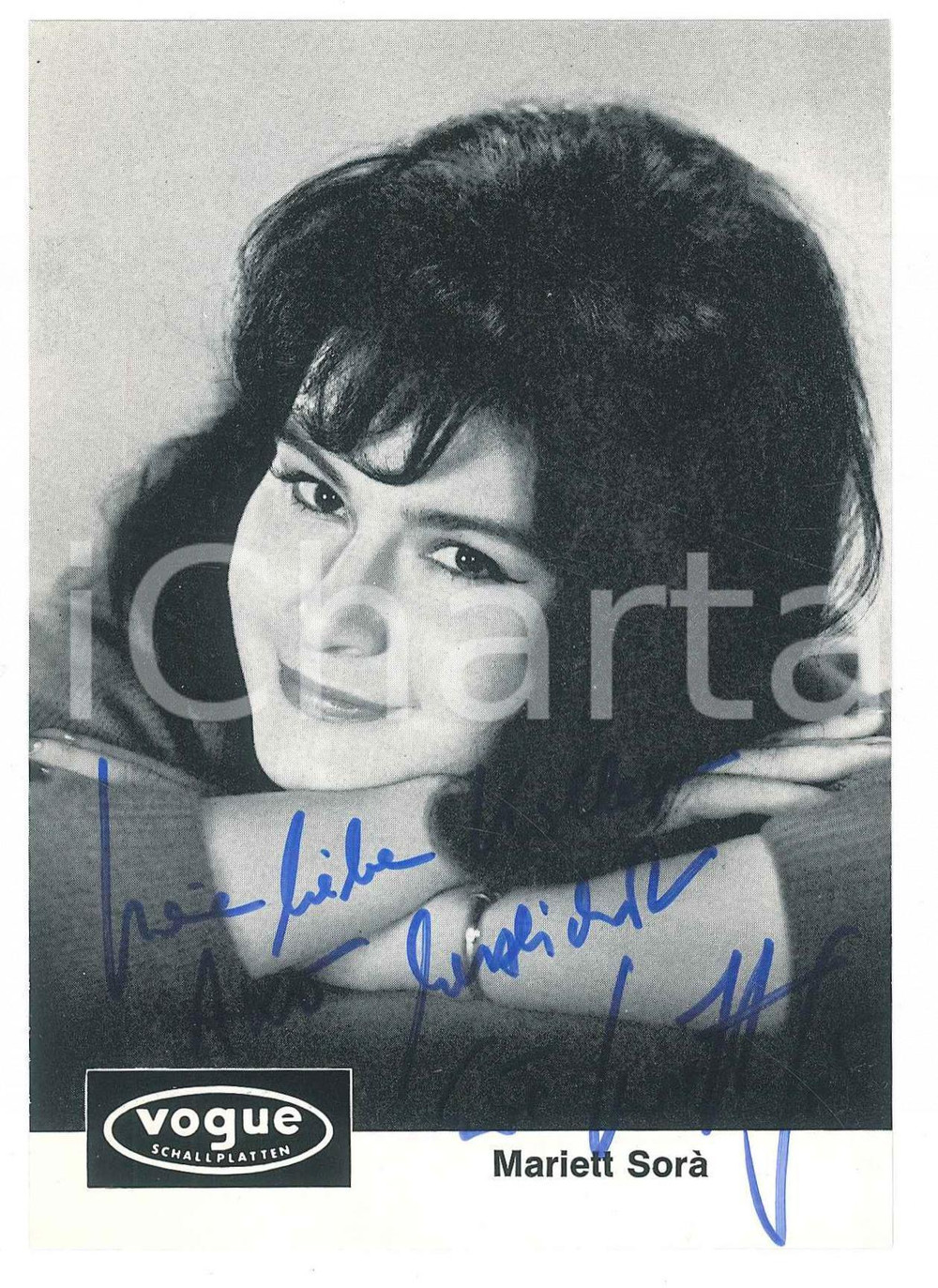 Autografo originale 1970 ca GERMANY  MUSIC  Mariett SORA   SIGNED Photo 10x14 cm VOGUE 1