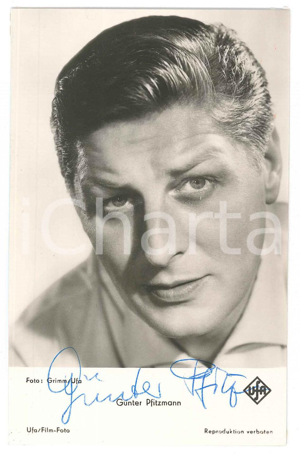 Autografo originale 1950 ca GERMANY GÃ¼nter PFITZMANN actor  Portrait  SIGNED Photo 9x14 cm 1