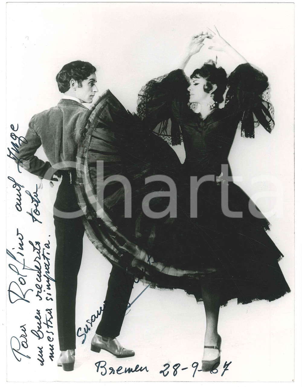 Autografo originale 1967 BREMEN  CABARET  SUSANA Y VICENTE Flamenco dancers  AUTOGRAPHED photo 1