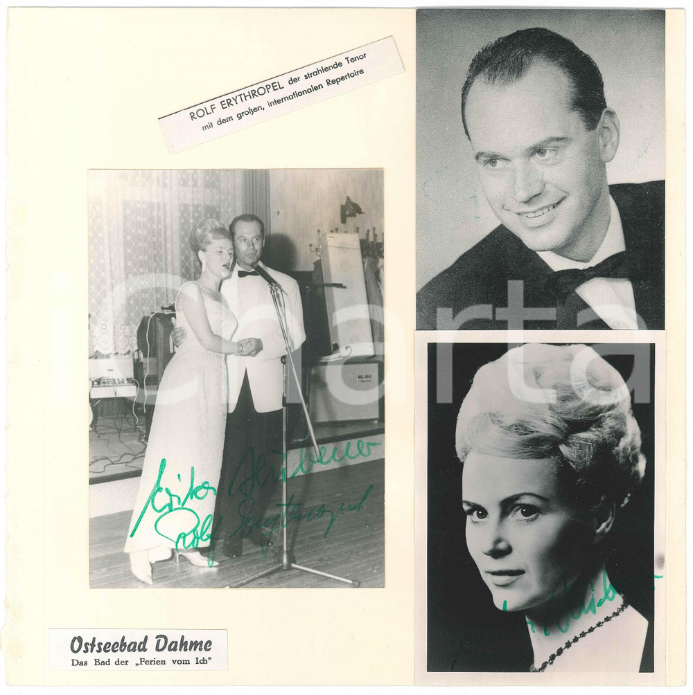 Autografo originale 1965 ca GERMANY CABARET  Rolf ERYTHROPEL and Erika  Autographed photo 1