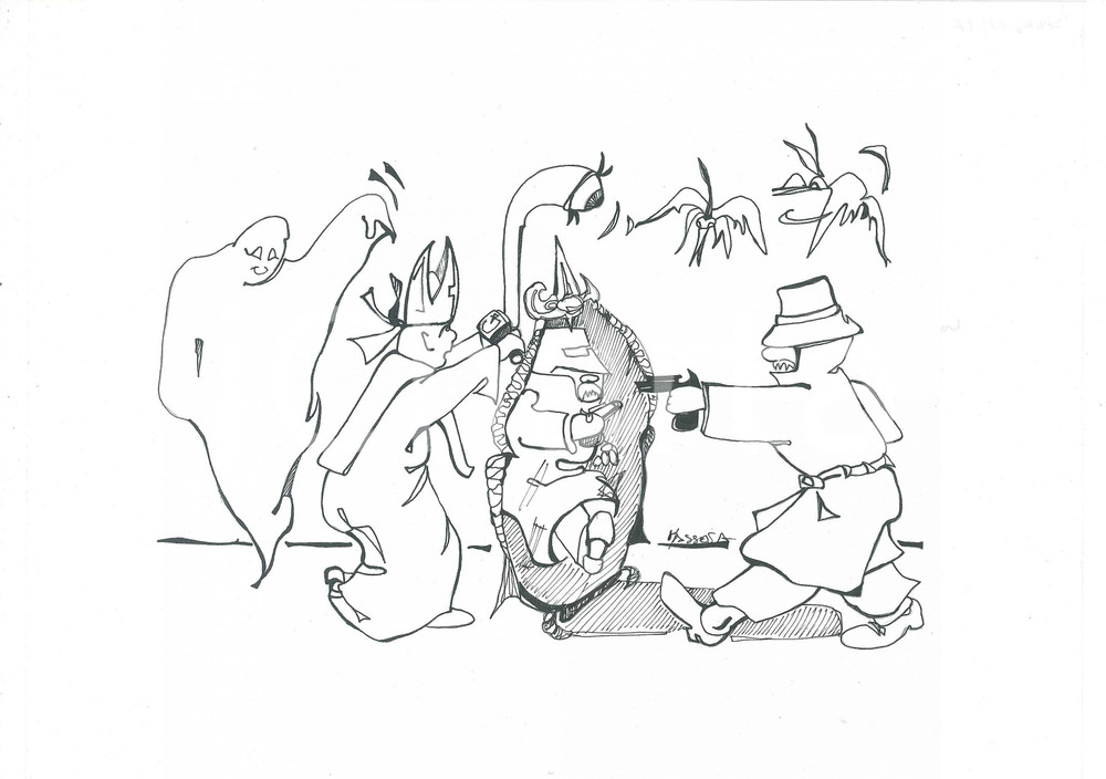Opera d’arte autentica 1980 ca SATIRA ANTICLERICALE Illustratore MASSEVA Disegno originale 28x21 cm 1 1