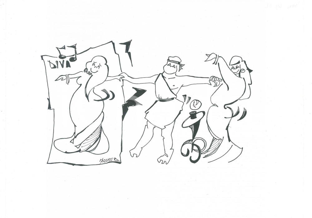 Opera d’arte autentica 1980 ca SATIRA Zingara con sfera di cristallo  Ill. MASSEVA Disegno originale 1 1