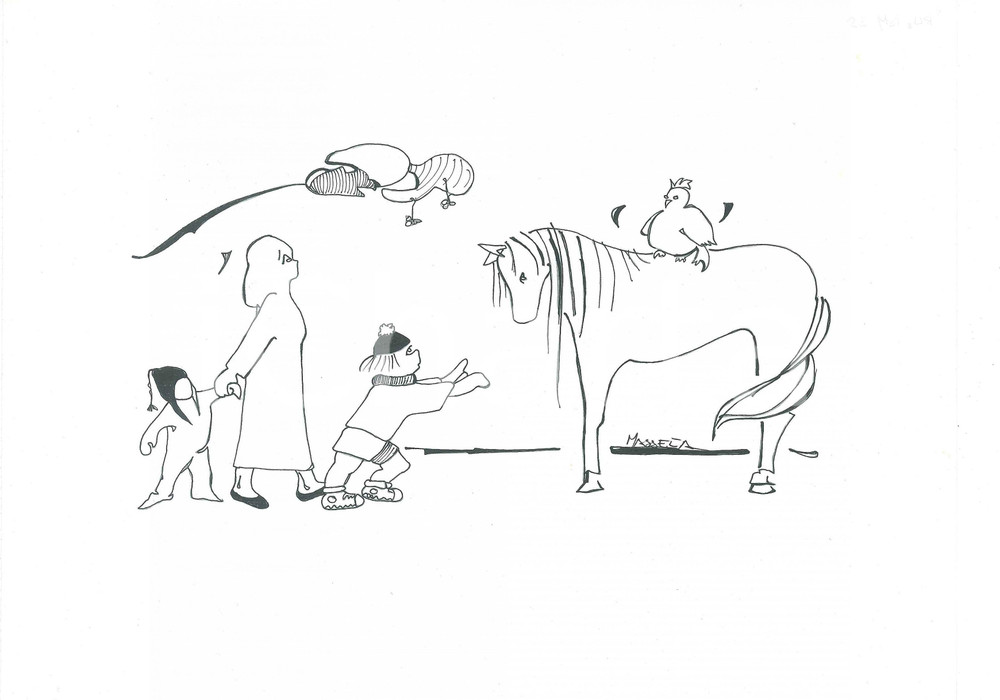 Opera d’arte autentica 1980 ca SATIRA  PEDAGOGIA Bambini al parco  Ill. MASSEVA Disegno originale 2 1