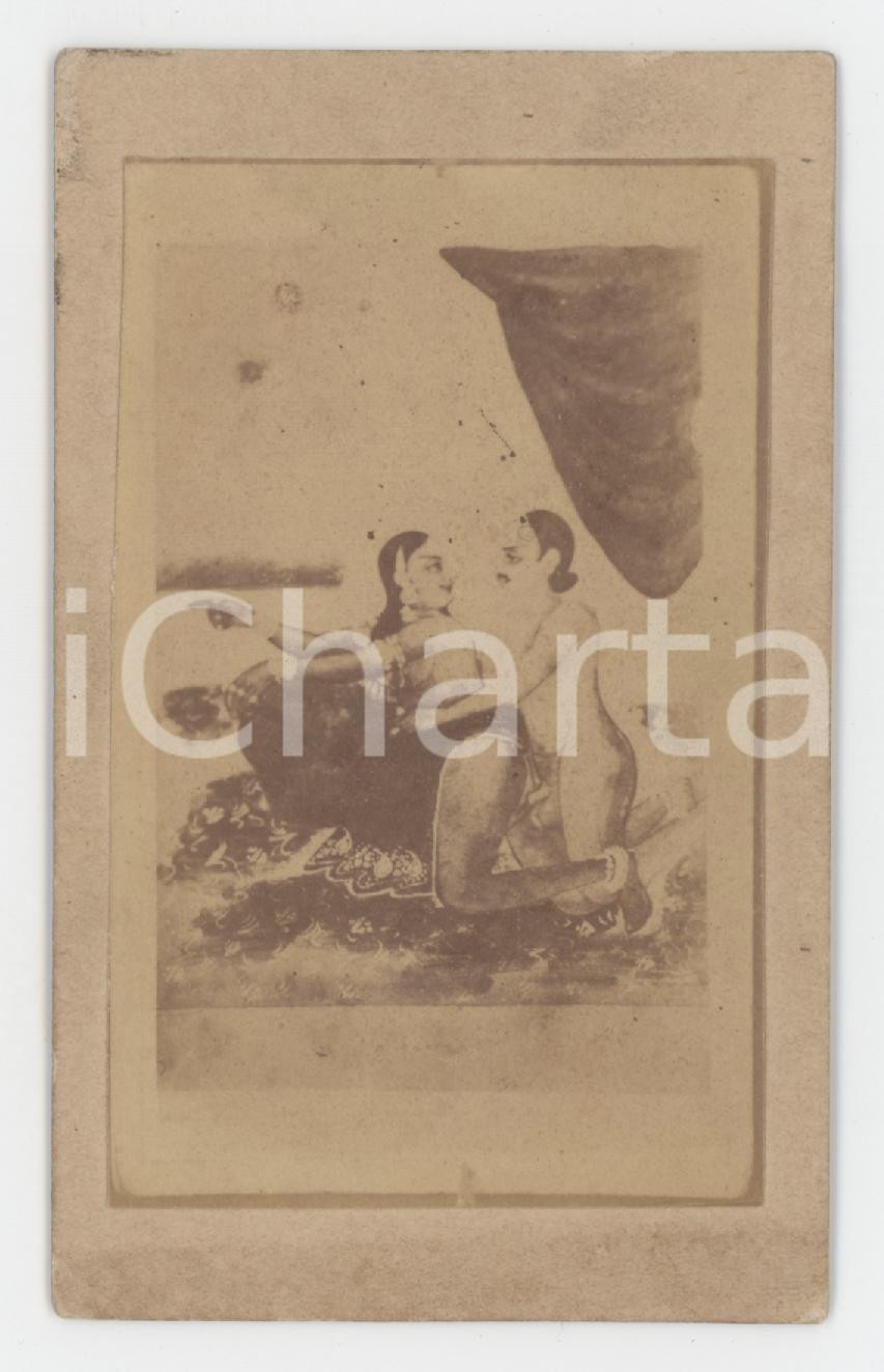 Fotografia d epoca originale 1880 ca VNTAGE EROTIC  INDIA  Couple having sex  Photo of old print 1