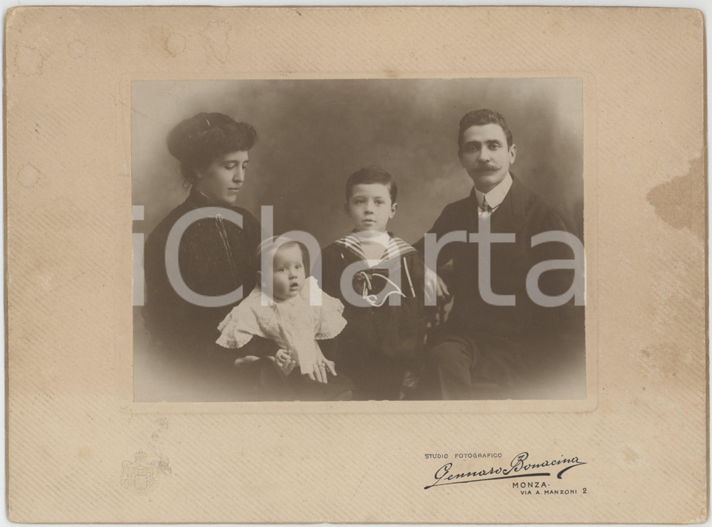 Fotografia d epoca originale 1912 MONZA Famiglia con due bambini  Ritratto Foto Gennaro BONACINA 22x17 1