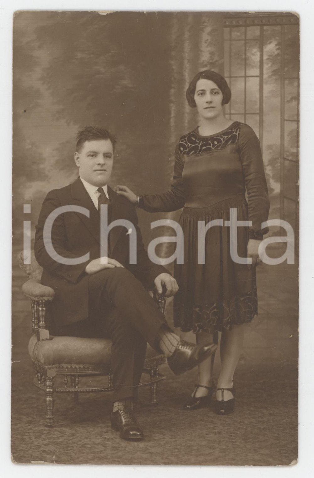 Fotografia d epoca originale 1927 NEW YORK Coppia di italoamericani  Foto cartolina G. FECAROTTA 1