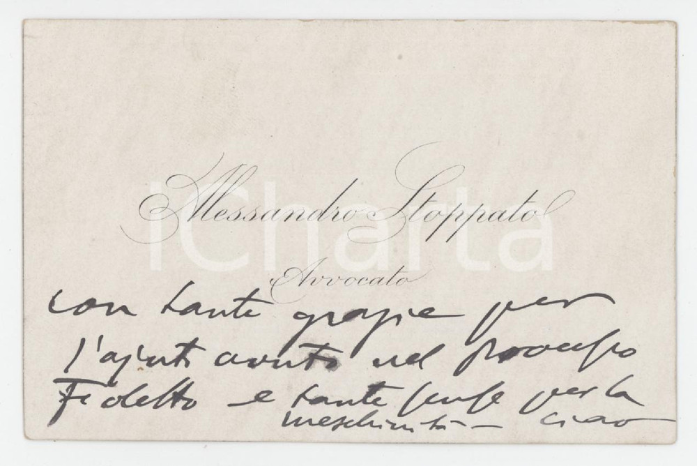 Autografo originale 1890 ca PADOVA Avv. Alessandro STOPPATO  Biglietto da visita AUTOGRAFO 1
